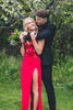 Load image into Gallery viewer, Glitter Red Long Mirror Prom Dress With Slit