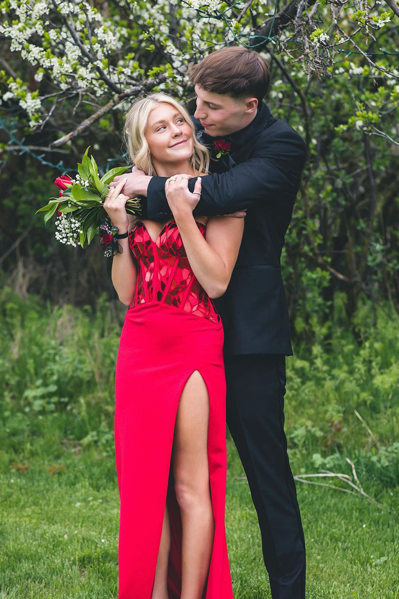 Load image into Gallery viewer, Glitter Red Long Mirror Prom Dress With Slit