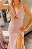 Load image into Gallery viewer, Glitter Blush Mermaid V Neck Long Prom Dress With Slit