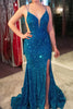 Load image into Gallery viewer, Blue Sequins Mermaid Long Prom Dress With Slit