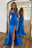 Load image into Gallery viewer, Royal Blue Corset Mermaid Draped Satin Long Prom Dress with Slit