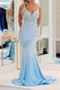 Load image into Gallery viewer, Light Blue Mermaid Long Prom Dress With Appliques