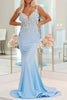 Load image into Gallery viewer, Light Blue Mermaid Long Prom Dress With Appliques