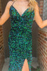 Load image into Gallery viewer, Sparkly Dark Green Mermaid Sequins Long Prom Dress with Slit
