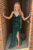 Load image into Gallery viewer, Sparkly Dark Green Mermaid Sequins Long Prom Dress with Slit