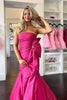 Load image into Gallery viewer, Fuchsia Strapless Mermaid Long Prom Dress with Bowknot