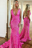 Load image into Gallery viewer, Sparkly Blue Mermaid Deep V Neck Sequin Long Prom Dress