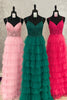 Load image into Gallery viewer, Dark Green A-Line Tiered Tulle Long Prom Dress with Lace