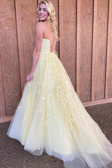 Princess Yellow Spaghetti Straps Prom Dress