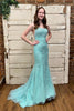 Load image into Gallery viewer, Mint Spaghetti Straps Appliques Prom Dress