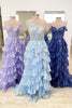 Load image into Gallery viewer, Sparkly Lilac One Shoulder Tiered Lace Long Prom Dress with Slit