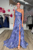 Load image into Gallery viewer, Sparkly Lilac One Shoulder Tiered Lace Long Prom Dress with Slit