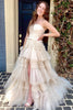 Load image into Gallery viewer, Glitter Beige Strapless Tulle Long Tiered Prom Dress with Slit