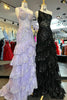 Load image into Gallery viewer, Sparkly Lilac One Shoulder Tiered Lace Long Prom Dress with Slit