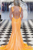 Load image into Gallery viewer, Sparkly Orange Mermaid Lace-Up Back Long Sequins Prom Dress