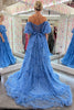 Load image into Gallery viewer, Blue A-Line Corset Long Tulle Floral Prom Dress with Ruffles