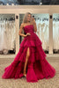 Load image into Gallery viewer, Glitter Beige Strapless Tulle Long Tiered Prom Dress with Slit