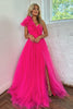 Load image into Gallery viewer, Fuchsia A-Line One Shoulder Long Tulle Prom Dress with Ruffles