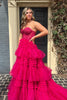 Load image into Gallery viewer, Sparkly Fuchsia Tulle Tiered Corset Long Prom Dress with Lace