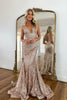 Load image into Gallery viewer, Sparkly Champagne Deep V Neck Sequin Mermaid Prom Dress