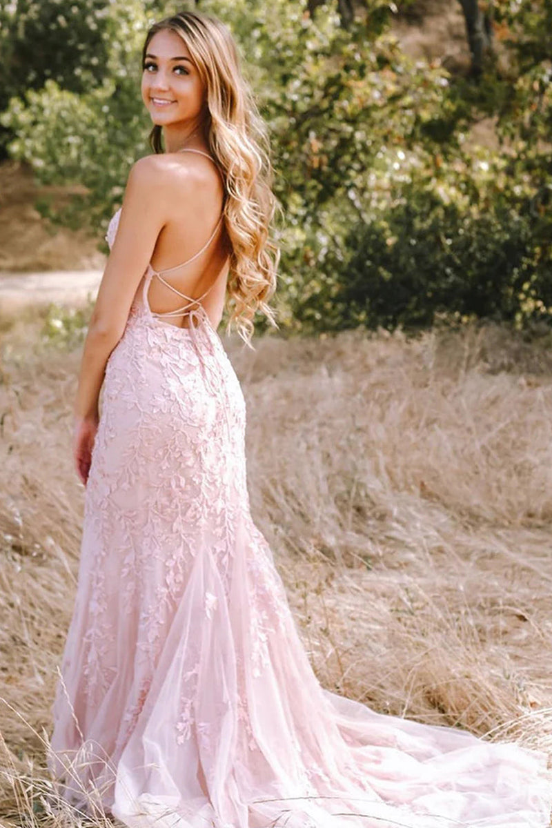 Load image into Gallery viewer, Lace Mermaid Backless Prom Dress