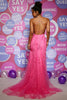 Load image into Gallery viewer, Mermaid Spaghetti Straps Fuchsia Long Prom Dress with Criss Cross Back