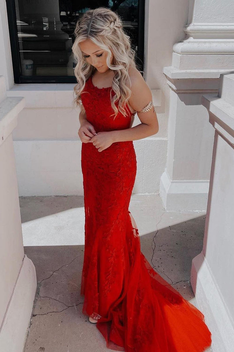 Load image into Gallery viewer, Lace Mermaid Backless Prom Dress