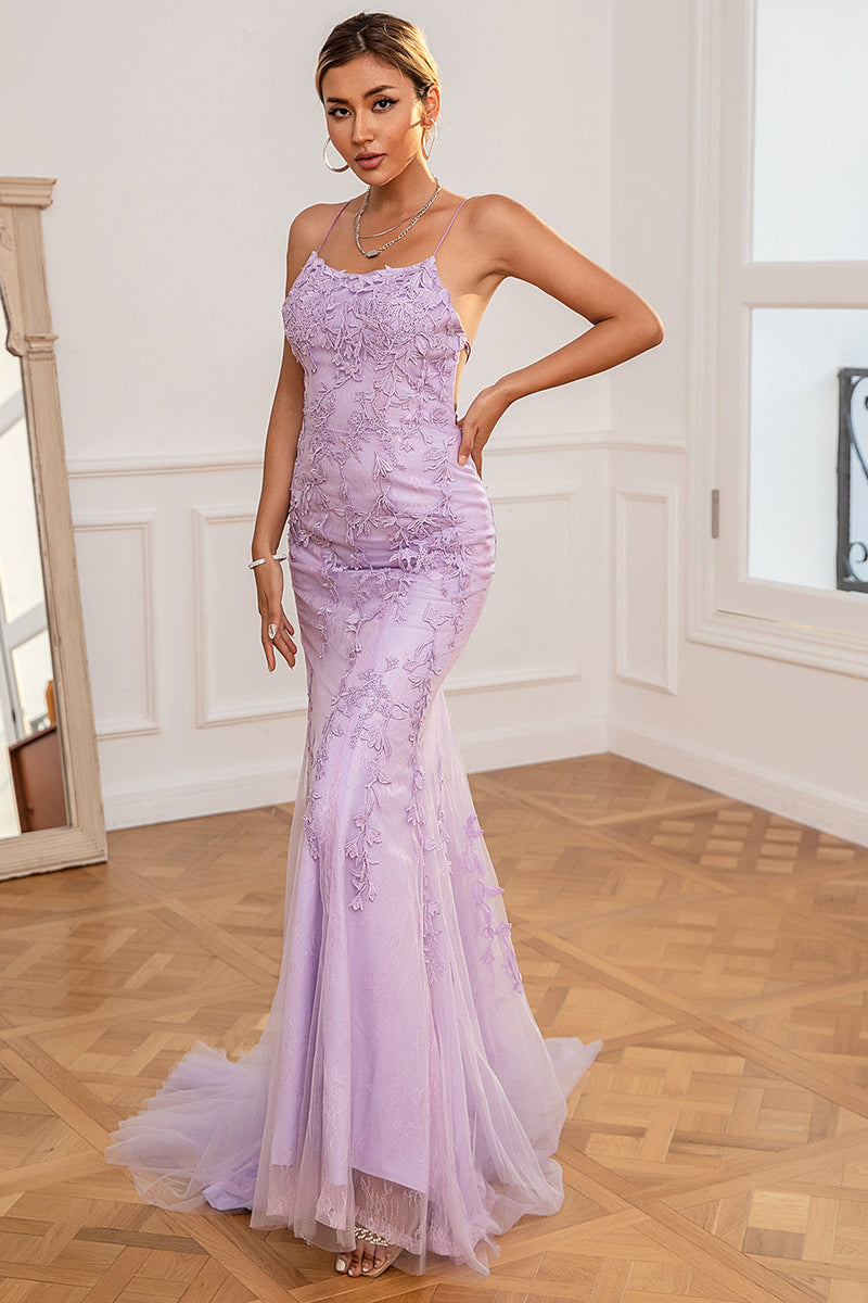 Load image into Gallery viewer, Light Purple Mermaid Long Prom Dress with Appliques