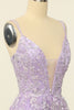 Load image into Gallery viewer, Purple Spaghetti Straps Prom Dress With Appliques