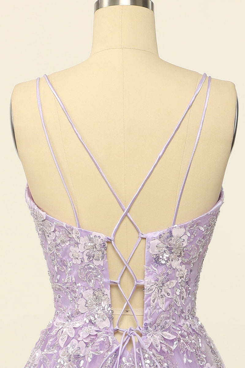 Load image into Gallery viewer, Purple Spaghetti Straps Prom Dress With Appliques