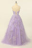 Load image into Gallery viewer, Purple Spaghetti Straps Prom Dress With Appliques