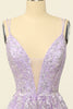 Load image into Gallery viewer, Purple Spaghetti Straps Prom Dress With Appliques