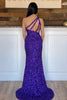 Load image into Gallery viewer, Mermaid One Shoulder Dark Purple Sequins Party Dress