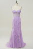 Load image into Gallery viewer, Purple Sweetheart Neck Mermaid Prom Dress With Appliques