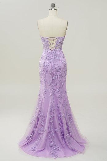 Purple Sweetheart Neck Mermaid Prom Dress With Appliques