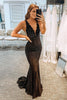 Load image into Gallery viewer, Elegant Deep V Neck Glitter Rhinestone Black Lace Long Prom Dress