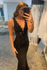 Load image into Gallery viewer, Elegant Deep V Neck Glitter Rhinestone Black Lace Long Prom Dress