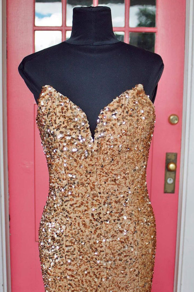 Load image into Gallery viewer, Strapless Sequins Black Mermaid Prom Dress