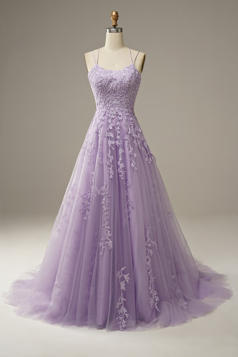 Load image into Gallery viewer, A-Line Spaghetti Straps Purple Long Prom Dress