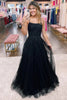 Load image into Gallery viewer, Black A-Line Tulle Long Prom Dress with Lace