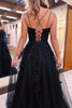 Load image into Gallery viewer, Black A-Line Tulle Long Prom Dress with Lace