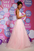 Load image into Gallery viewer, A Line Spaghetti Straps Pink Long Prom Dress with Appliques