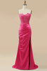 Load image into Gallery viewer, Sparkly Hot Pink Corset Long Prom Dress with Slit