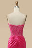 Load image into Gallery viewer, Sparkly Hot Pink Corset Long Prom Dress with Slit