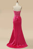 Load image into Gallery viewer, Sparkly Hot Pink Corset Long Prom Dress with Slit