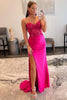 Load image into Gallery viewer, Sparkly Hot Pink Corset Long Prom Dress with Slit