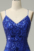 Load image into Gallery viewer, Mermaid Spaghetti Straps Royal Blue Sequins Long Prom Dress with Criss Cross Back