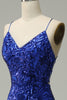 Load image into Gallery viewer, Mermaid Spaghetti Straps Royal Blue Sequins Long Prom Dress with Criss Cross Back