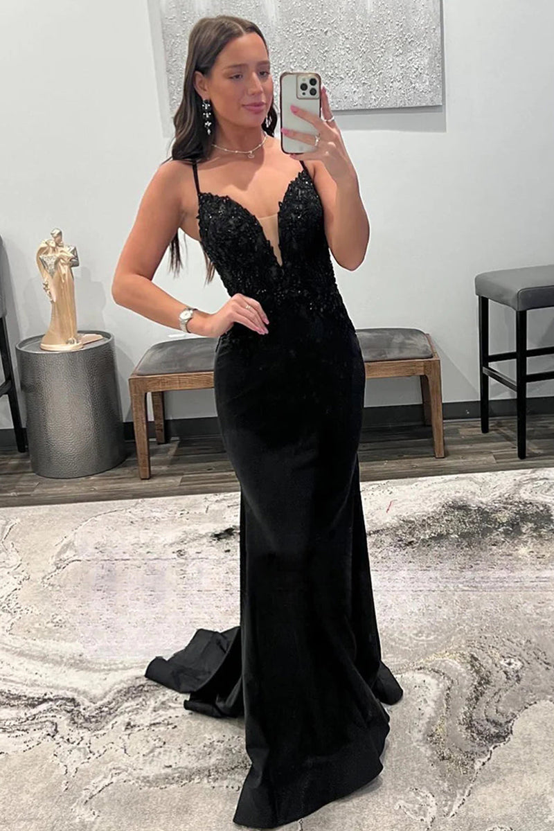 Load image into Gallery viewer, Sparkly Black Mermaid Long Prom Dress with Sequins