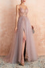 Load image into Gallery viewer, Grey Pink Sheath V-neck Tulle Long Prom Dress With Slit